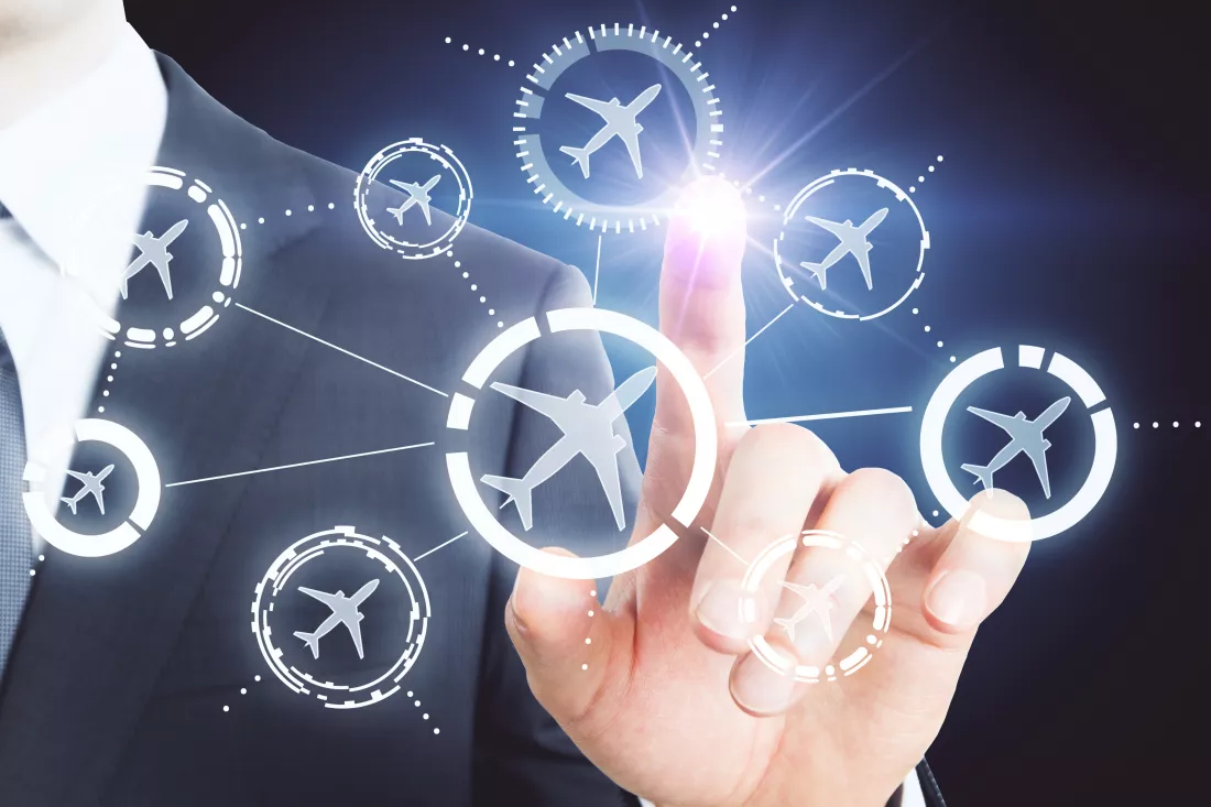 businessman-hand-pointing-creative-glowing-airplane-interface-travel-hud-concept